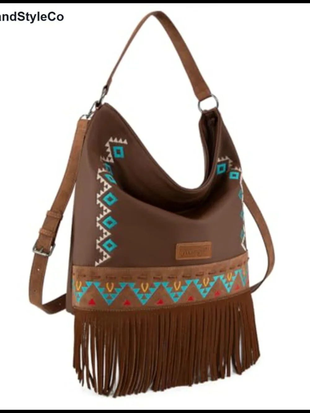 Wrangler Aztec Shoulder Bag Faux Leather Embroidered Fringe Hobo
